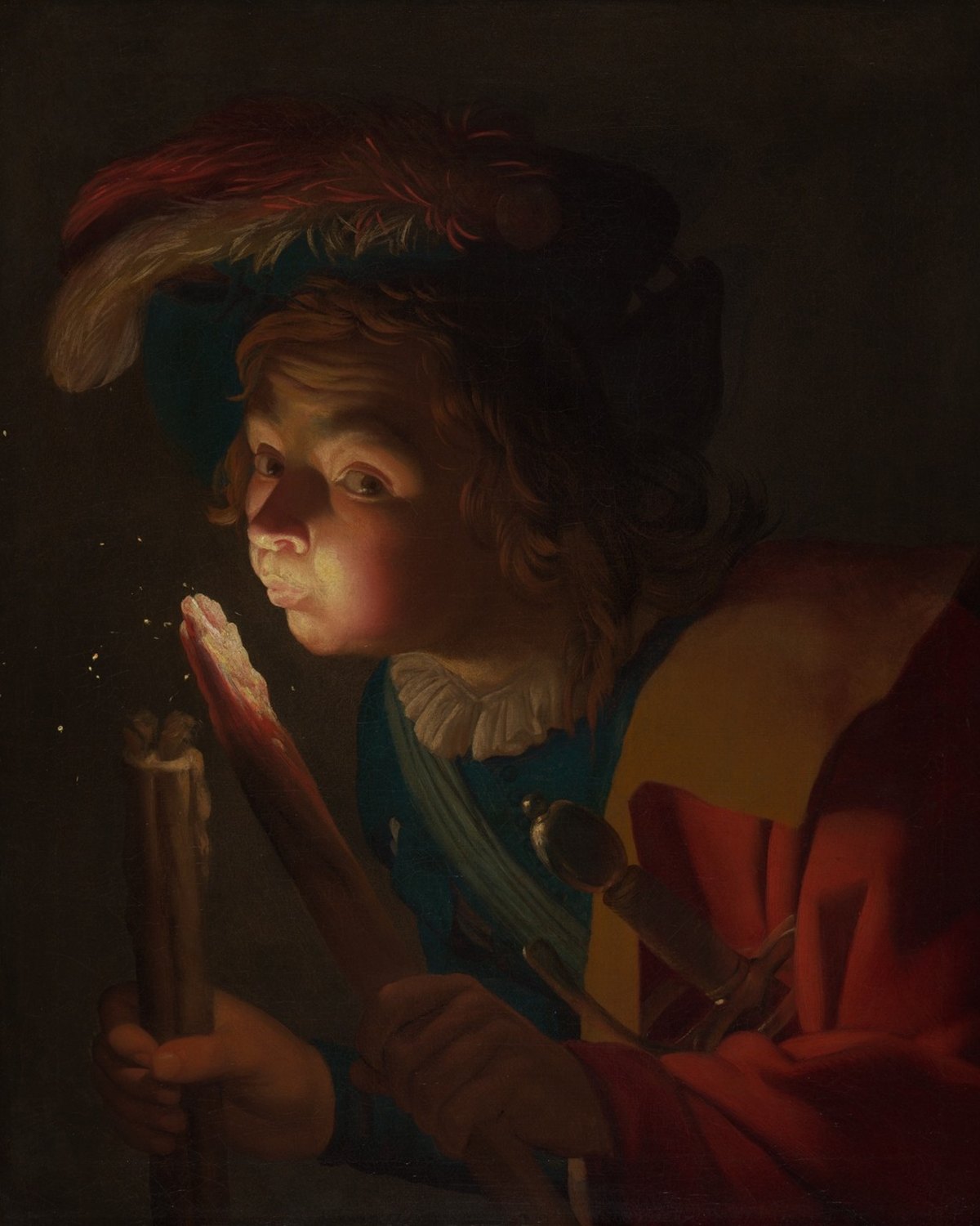 A Boy Blowing on a Firebrand, Gerrit van Honthorst