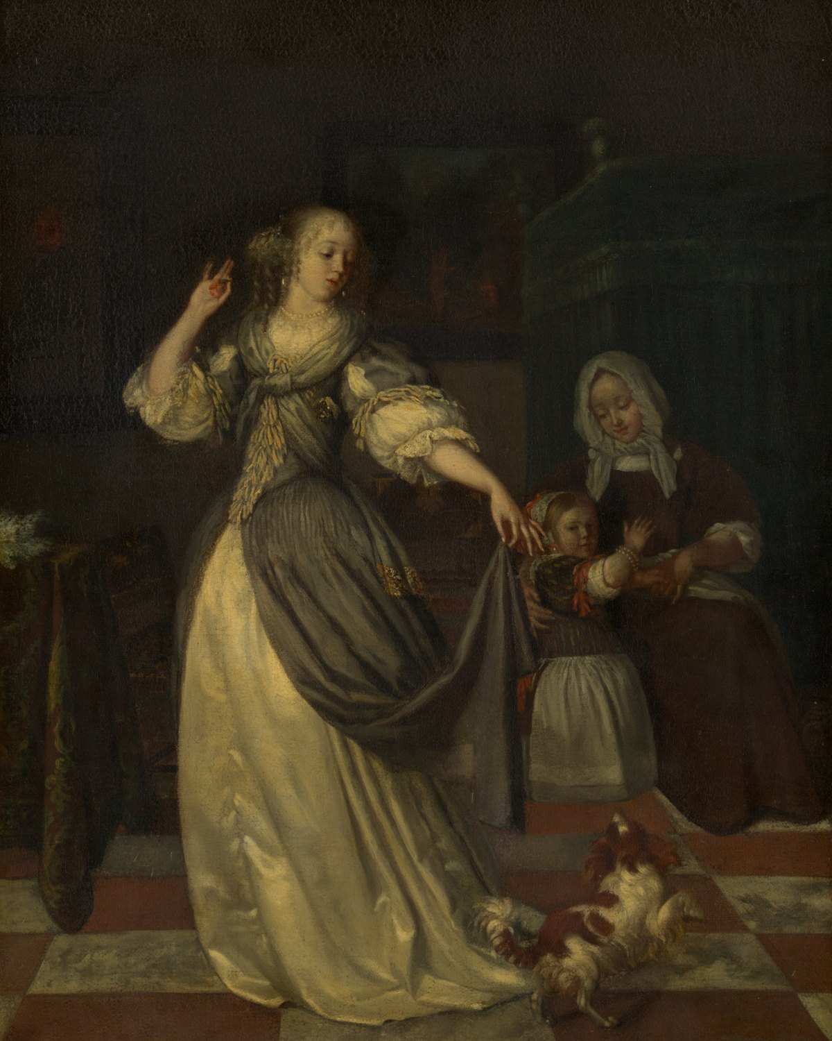 Lady Playing with a Dog, Eglon van der Neer