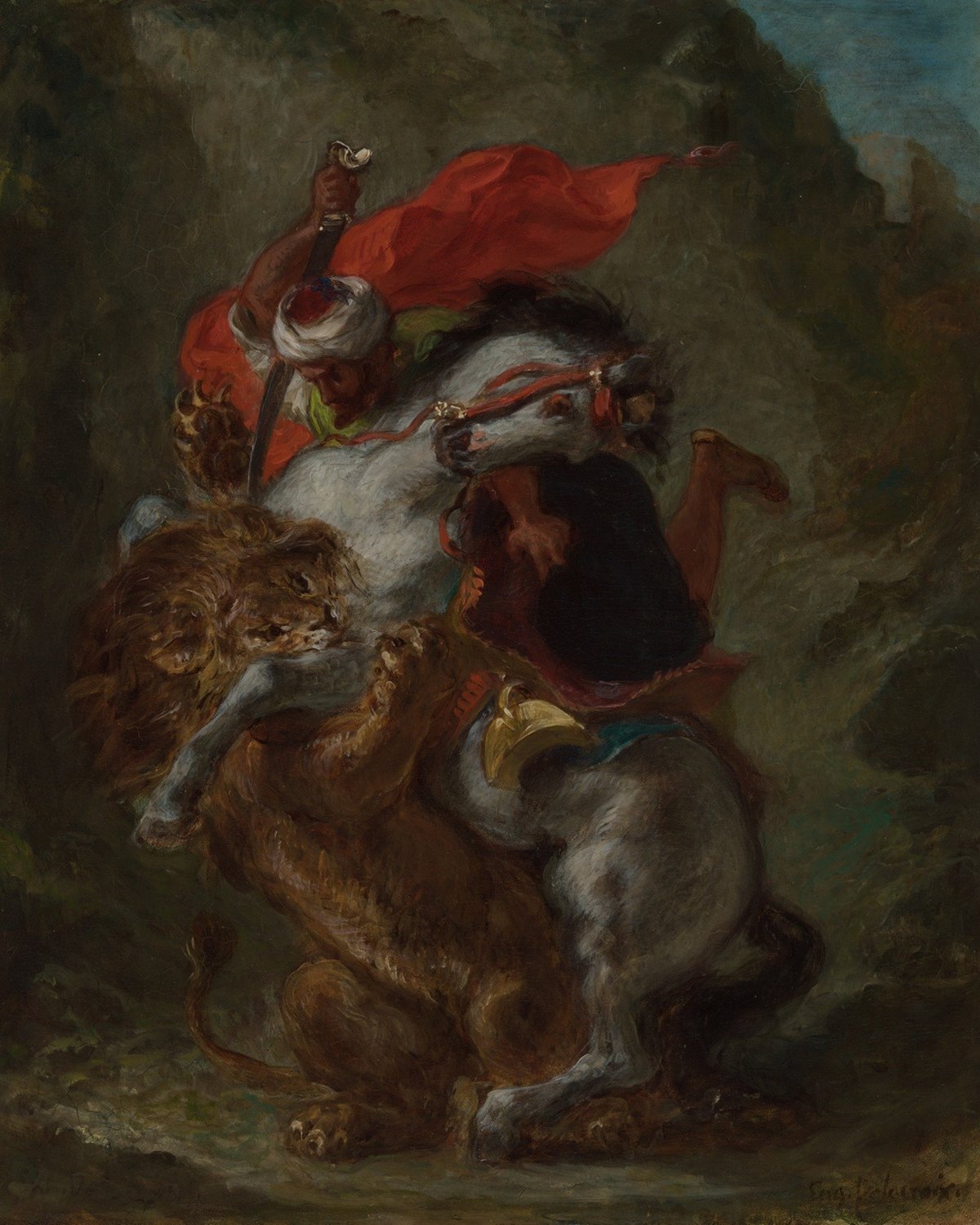 Arab Horseman Attacked by a Lion, Eugène Delacroix