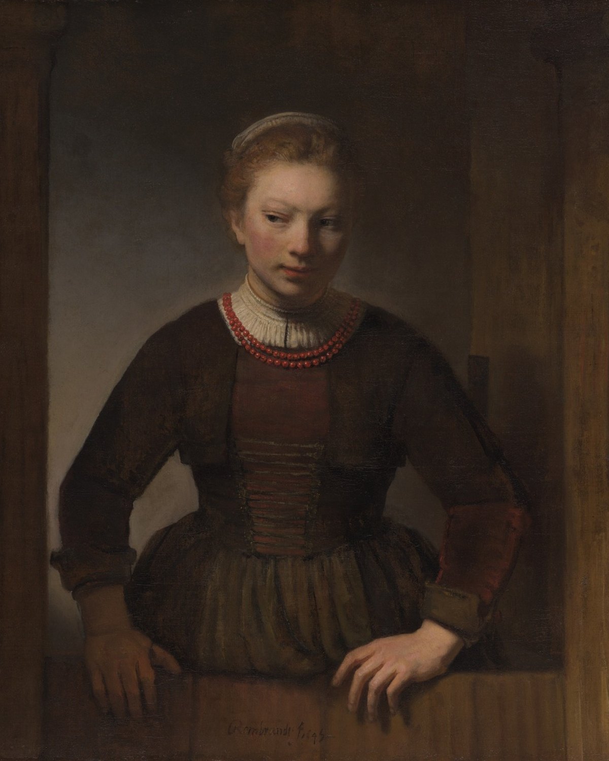 Young Woman at an Open Half-Door, Workshop of Rembrandt van Rijn