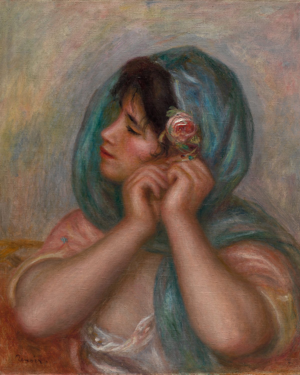 Young Woman Arranging Her Earring, Pierre-Auguste Renoir