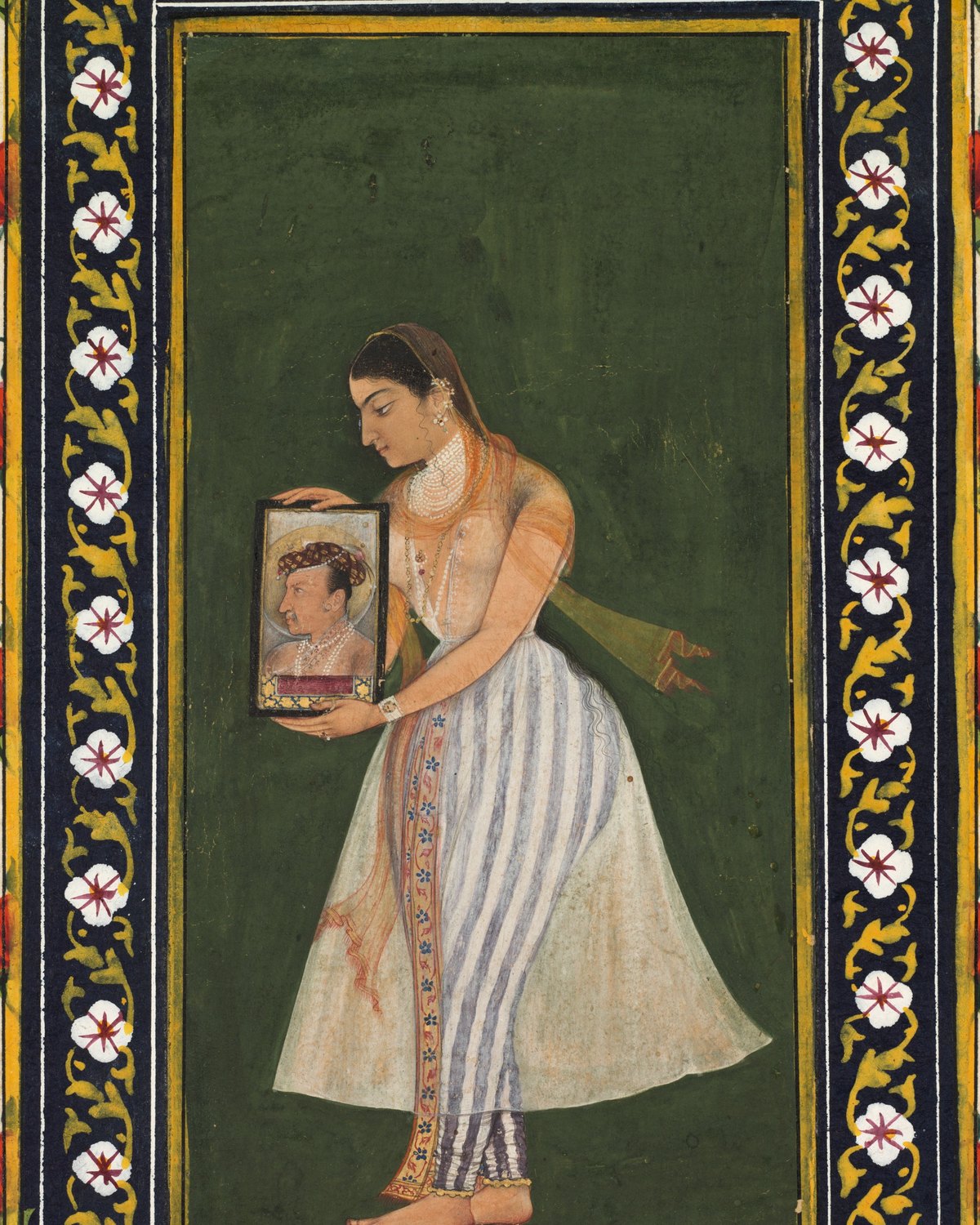 Nur Jahan holding a portrait of Emperor Jahangir, Bishandas