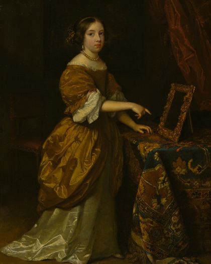 Girl Standing before a Mirror — Caspar Netscher