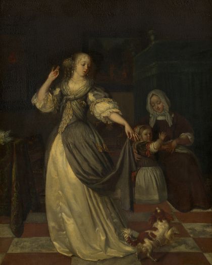 Lady Playing with a Dog — Eglon van der Neer